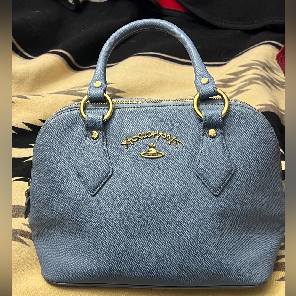 VIVIENNE WESTWOOD ANGLOMANIA BLUE GOLD HARDWARE DIVINA DONE LEATHER HANDBAG